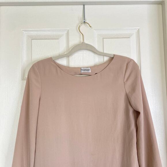 ALBERTA FERRETTI Pink Nude Shift Dress Long Sleeve Simple Office Size 2 - Picture 3 of 9